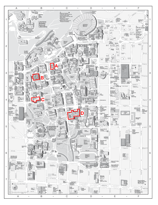 UC Berkeley campus map with event buildings marked